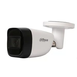 دوربین مداربسته داهوا مدل HAC-HFW1200CMP-A با کیفیت تصویر 2 مگاپیکسل، لنز ثابت 3.6 میلیمتری، دید در شب تا 30 متر با LED، استاندارد IP67 ضد آب و گرد و غبار، فناوری Smart IR برای بهبود روشنایی در شب، و میکروفن داخلی برای ضبط صدا