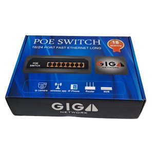 تصویر سوییچ شبکه 16 پورت گیگا مدل CSD-48164QG با 16 پورت 1000 Mbps، 2 پورت Uplink 1000 Mbps و 2 پورت SFP، قابلیت POE برای تأمین برق دستگاهها، خروجی برق 300 وات و مناسب برای شبکههای سازمانی و سیستمهای نظارتی.