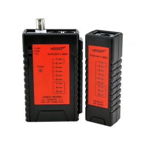 تستر شبکه نویافا مدل NF-468B، دستگاه تست کابلهای RJ45، RJ11 و BNC با قابلیت تست پیوستگی، شناسایی مدار باز، اتصال کوتاه و سیمکشی اشتباه و سرعت تست قابل تنظیم.