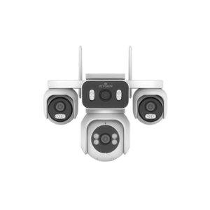 دوربین مداربسته WIFI ریویژن مدل 724-IPW-S2-N11 با کیفیت 2 مگاپیکسل، چهار لنز (سه لنز ثابت و یک لنز چرخشی)، دید در شب رنگی، تشخیص و ردیابی انسان، ذخیرهسازی ابری و کارت حافظه microSD تا 256GB، و مقاوم در برابر آب و گرد و غبار (IP66).